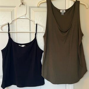 Set of (2) Old Navy Women’s Sz L tank & camisole tops black & olive green